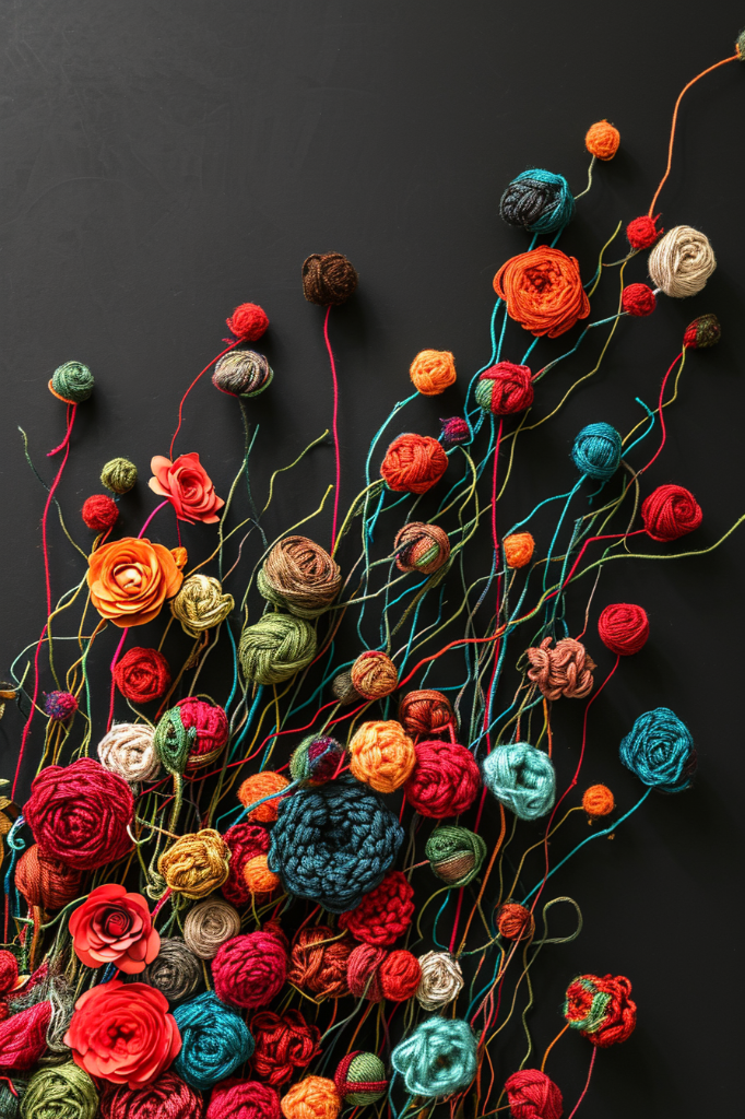 Yarn art style colorful flowers